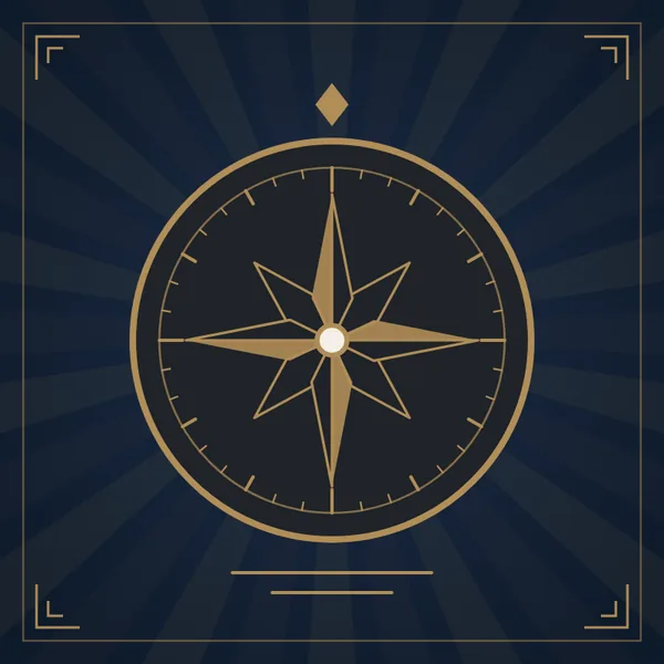 Art deco-emblem: kompassros i mässing, på marinblå botten