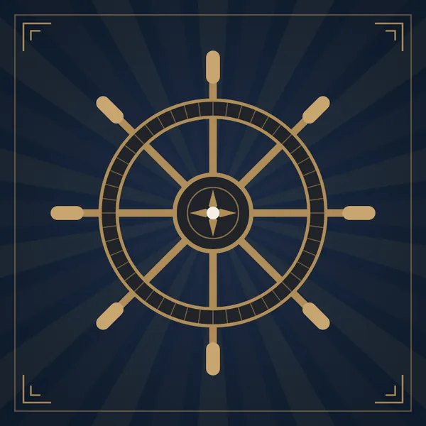 Art deco-emblem: roder i mässing, på marinblå botten med solfjäderstrålar